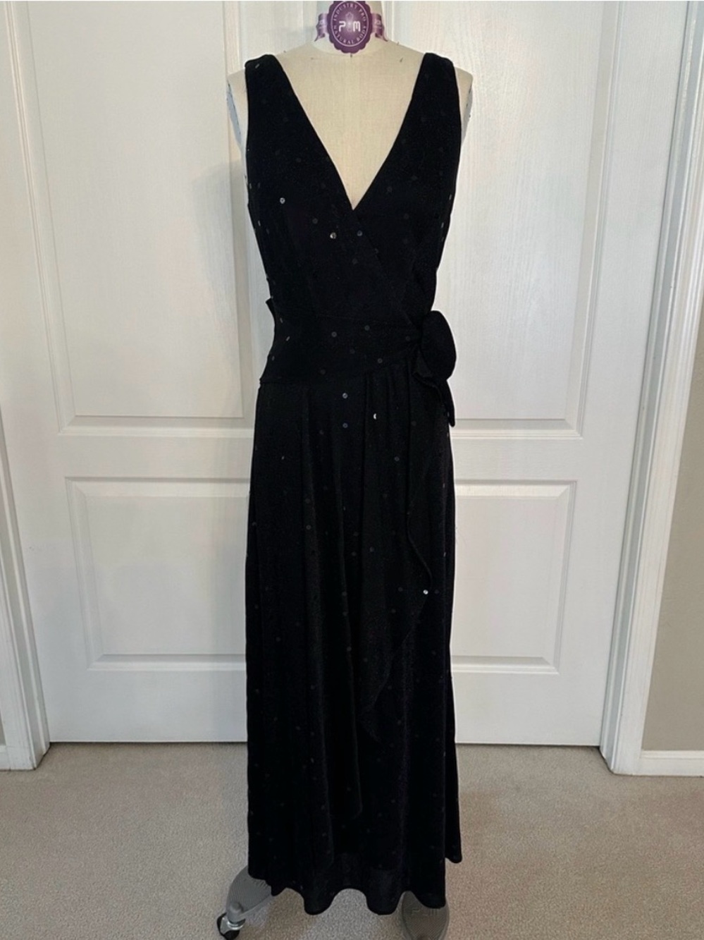 Betsy Johnson Black Sequin Evening Dress with Side Bow